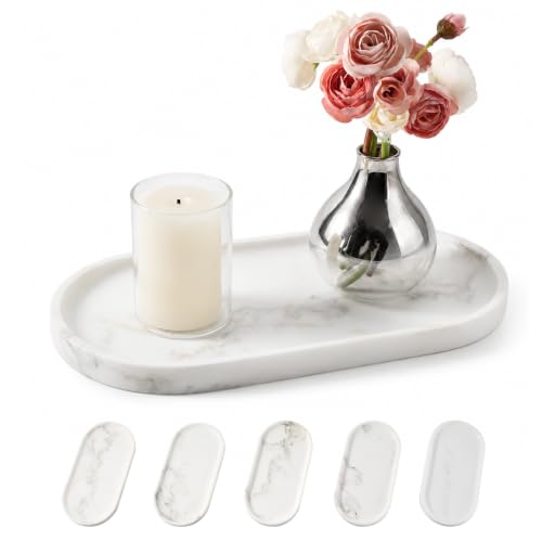 Natural Marble Tray for Bathroom Countertop, Marble Storage Trays for Perfume, Cosmetics, Jewelry, Vanity Tray Stone Trays for Kitchen, Decorative Tray for Dresser Organizer(Calacatta White) - color: Oriental Calacatta White, size: 12" x 6" x 0.7"