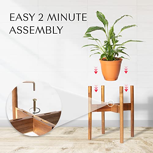 Adjustable Solid Acacia Wood Plant Stand for Indoor Plants, Fits 8-12" Pots | Furniture-grade solid acacia wooden plant stand with adjustable width to fit 8–12 inch pots - color: Hardwood
