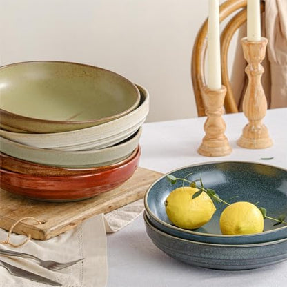 HAPPY KIT 9'' Pasta Bowls, 42oz, Stoneware Set of 4, Ivory | Large Salad Bowl, Ceramic Serving Bowls, Double Reactive Glaze, Ideal for Housewarming, Festivals, Microwave Safe - color: Ivory