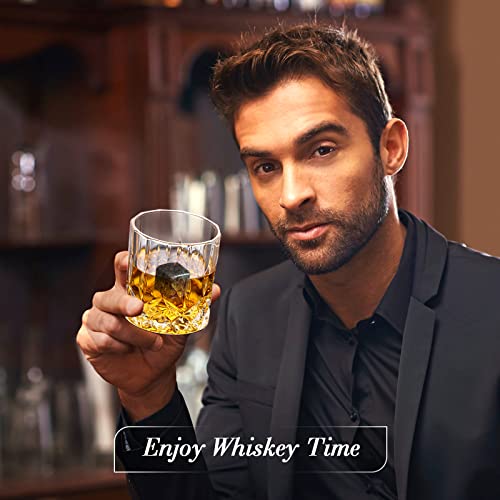 Whiskey Stones and Whiskey Glass Gift Set, DIOXADOP 8 Natural Whisky Stones 1 Crystal Whisky Glasses with Blessing Card in Exquisite Wooden Box, Prepare a Gift for a Whisky Scotch Bourbon Lover - color: 1 Whiskey Glass Set