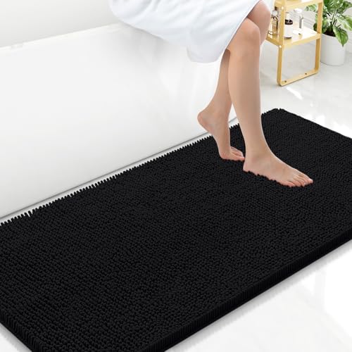 Arotive Bathroom Rugs 47x24, Soft Absorbent Shaggy Chenille Bath Rugs | Black, Machine Washable Rubber Backing Bath Mats for Bathroom Floor Tub and Shower Home Decor Accessories - color: Black, size: 47" X 24"