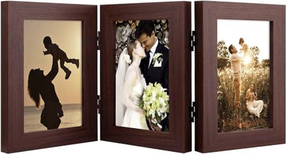 Golden State Art, 4x6 Triple Picture Frame Brown- Real Glass, 1 Pack | Trifold Photo Frame Vertical Display for Desktop - Three Folding Picture Collage - color: Brown, size: 4x6(1 Pack)