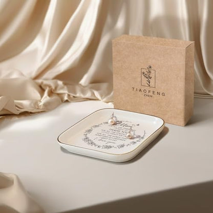 Birthday Gifts for Mom - Ceramic Jewelry Dish Tray - Thank You Mom Birthday Gifts from Daughter Son, Mama Gift for Mother in Law, Perfect Mother’s Day or Christmas Appreciation Present - color: Gold trim-Mom