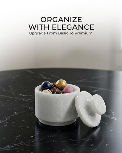Natural Marble Salt Cellar With Lid - Stone Salt Container And Stone Salt Holder, Spice Jars for Counter, Candy Jar & Spice Jar, White - color: Marble Candy Jar - White