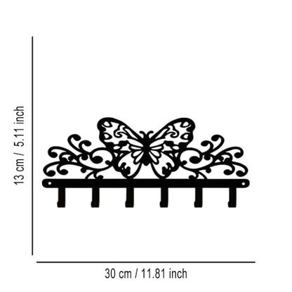 Butterfly 6‑Hook Black Metal Wall Rack, Entryway Organizer for Keys Coats Hats Towels Decor