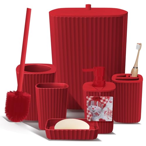 Clara Clark Bathroom Set - Christmas Bathroom Sets, Xmas Bathroom Accessories Set, Christmas Bathroom Decor, 6PC Bathroom Accessory Set with Toilet Brush, Trash Can & Soap Dispenser - color: Christmas, size: Complete Set
