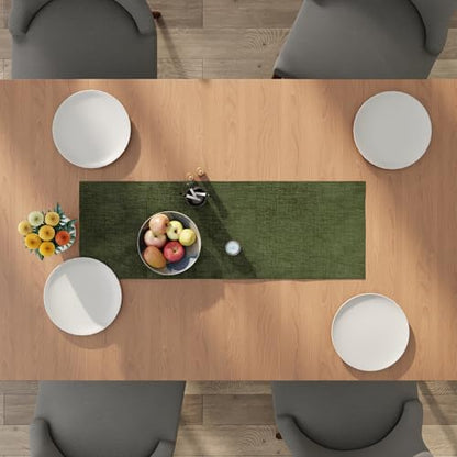 Encasa XO Table Runner 2 Seater, Soft Chenille 13"x36" | Moss green, Woven Rib Texture | Machine Washable | Colorfast & Shrink Resistant | Durable Polyester Yarns - color: Moss Green, size: 13x36 in
