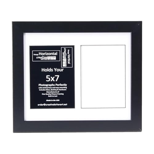 Creative Letter Art 2 Opening Glass Face Black Picture Frame to hold 5 by 7 inch Photographs including 10x12-inch White Mat Collage - color: 2 opening, size: Black w/ White