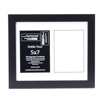 Creative Letter Art 2 Opening Glass Face Black Picture Frame to hold 5 by 7 inch Photographs including 10x12-inch White Mat Collage - color: 2 opening, size: Black w/ White