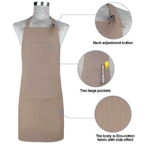 Oven Mitts and Pot Holders with Cooking Apron Set of 5, Heat Resistant Kitchen Gloves and Silicone Non-Slip Potholders, Adjustable Neck Buckle Chef Apron, Cotton Nice Design for Cooking (Coffee) - color: Coffee