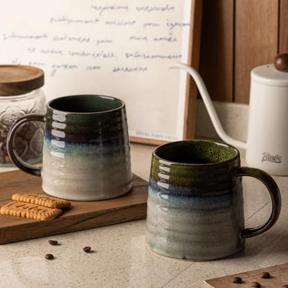 15.5oz Large Heavyweight Ceramic Mug, Reactive (Light Green) | 15.5oz Medium-Large, Heavy Weighted Stoneware, Reactive Transmutation Glaze, Microwave & Dishwasher Safe, Gift Box - color: Light Green
