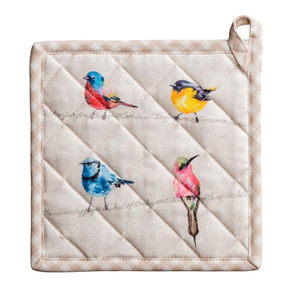 Maison d' Hermine Birdies On Wire 100% Cotton Pot Holder, 8 - inch by 8 - inch. | Heat Resistant Hot Pads with Loop BBQ Cooking Baking Farmhouse Kitchen Handling Hot Pans Spring Summer - Birdies on Wire - color: 003 - Birdies on Wire, size: 8" x 8" (Pot H