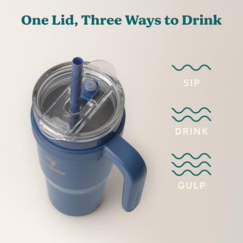 REDUCE 24oz Stainless Steel Tumbler w/Handle - Dishwasher Safe Travel Mug | Dual-wall vacuum insulated, sweat-proof lid, reusable straw, keeps drinks cold for 24 hrs, fits cupholders, Mineral Blue - color: Mineral Blue, size: 24 Ounces