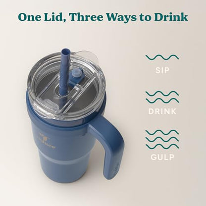 REDUCE 24oz Stainless Steel Tumbler w/Handle - Dishwasher Safe Travel Mug | Dual-wall vacuum insulated, sweat-proof lid, reusable straw, keeps drinks cold for 24 hrs, fits cupholders, Mineral Blue - color: Mineral Blue, size: 24 Ounces