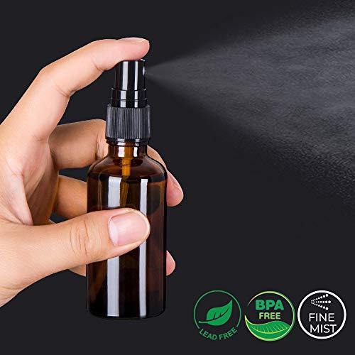 2oz Amber Glass Spray Bottles for Essential Oils, Set of 18 | Mini, Small, Empty, Bulk, Fine Mist, for Facial, Perfume, Room, Cosmetic, Travel, Refillable, Leakproof, UV protection