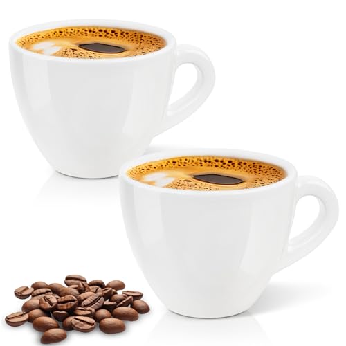 Pilnocok Ceramic Espresso Cups Set of 2, 6 oz White Small Coffee Mugs | Cappuccino Cups for Cortado, Espresso, Latte, Perfect for Home Barista, Coffee Shop, Dishwasher & Microwave Safe - color: White, size: 6 oz