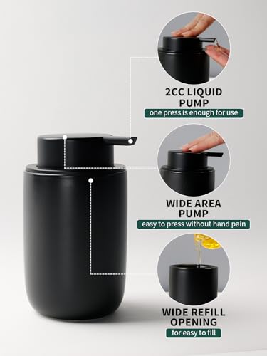 Bosilunlife Soap Dispenser and Toothbrush Holder Set - Dish Hand Soap Dispenser Bathroom Set Ceramic Bathroom Counter Soap Toothbrush Holder Set Black Bathroom Accessories Set - color: Black-cylinder Liquid Pump & Toothbrush Holder