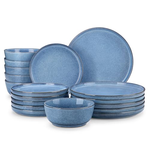 vancasso ANYA 18 Pieces Plates and Bowls Set, Blue Dinnerware Sets, Reactive Glaze Dishes Set for 6, Ceramic Dishware Sets Kitchen Dinner Set, Microwave & Dishwasher Safe - color: Blue, size: 18 Pcs (Service for 6)