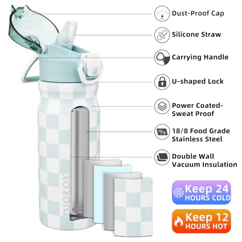 BJPKPK 18 oz Water Bottle with Straw & Handle, Insulated Stainless Flask | Leak Proof Locking Lid, Thermal, Double Wall Vacuum, Metal, Keeps Hot/Cold, BPA Free, Travel & Sports, Plaid - color: Plaid, size: 18 Ounces