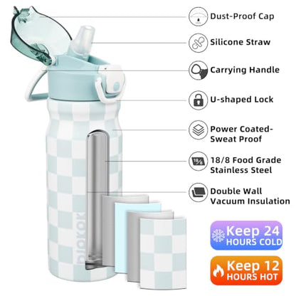 BJPKPK 18 oz Water Bottle with Straw & Handle, Insulated Stainless Flask | Leak Proof Locking Lid, Thermal, Double Wall Vacuum, Metal, Keeps Hot/Cold, BPA Free, Travel & Sports, Plaid - color: Plaid, size: 18 Ounces