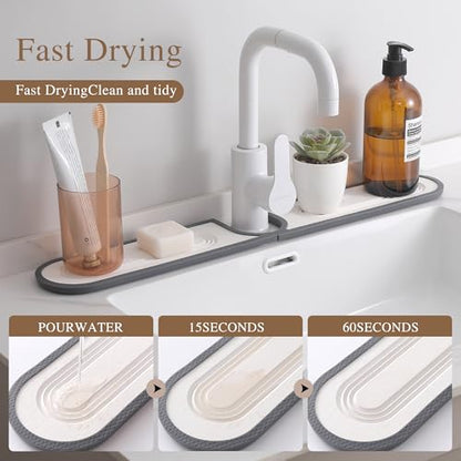 Stone Faucet Mat,Water Absorbent Diatomite Stone Sink Faucet Mat(White) | Quick Drying Stone Sink Mat for Kitchen Sink Water-Absorbing Stone Tray , Bathroom Counter - color: White