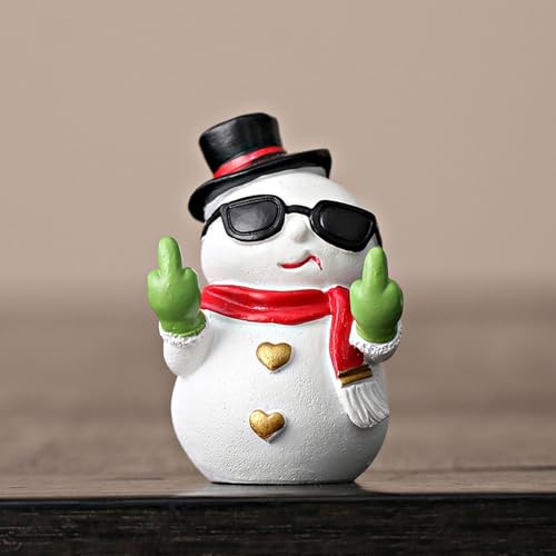 Snowman Figurines Christmas Artificial Stone Decor Cute Finger Statue Decorations Cool Funny Snowman Tabletop Ornaments Winter Xmas Porch Office Desk Decor Supplies - color: Snowman