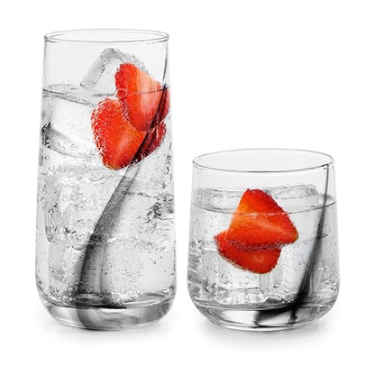 Libbey Ascent Black Ribbon Tumbler and Rocks Drinking Glasses Set of 16, Glass Drinking Glasses with Curvature, Versatile Glassware Set for Daily Use - color: 12 - Ascent Black Ribbon