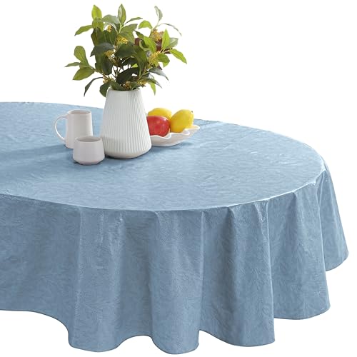 Newbridge Napa Leaf Blue Vinyl Flannel Backed Tablecloth, 60 x 102 Inch Oval, Hotel Quality Waterproof Indoor Outdoor Table Cover for Kitchen, Patio, Dining, BBQ - color: Blue, size: 102" x 60" (Oval)