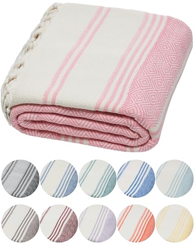 DEMMEX Organic Diamond Turkish Bath & Beach Towel | 100% Oeko-TEX Certified Turkish Cotton, Ultra-Soft, Quick-Dry, Lightweight, Oversized Luxury Peshtemal Towel, Prewashed, 71"x36", Blush Pink - color: Blush Pink