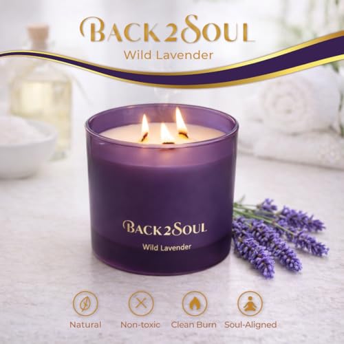 Wild Lavender Scented Candle for Home, Aromatherapy Soy Wax Candle, 3 Wooden Wicks, Long Lasting 50 Hour Burn, Home Fragrance Jar Candle, Gift for Women and Men, 13.4 Oz