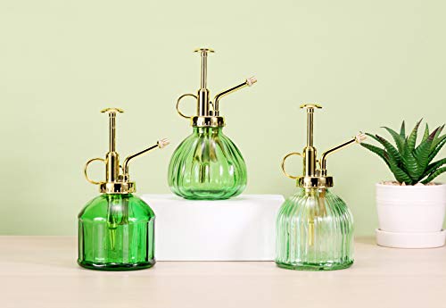 Glass Plant Mister Spray Bottle, 6.5" Green Glass Water Spray Bottle with Gold Top Pump Small Watering Can, Small Plant Sprayer Mister for Indoor Outdoor House (Green+Gold A) - style: Green+Gold A