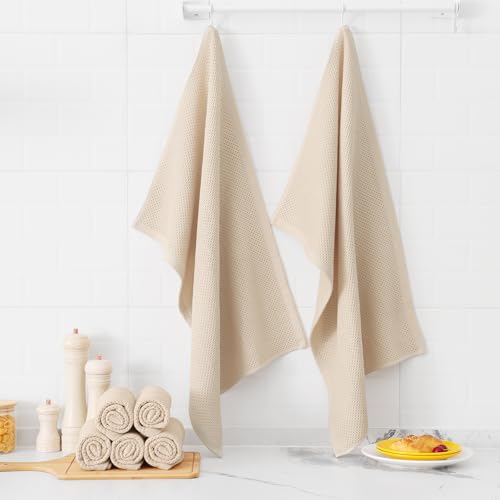 Kitinjoy 100% Cotton Waffle 4-Pack Kitchen Towels, 20" x 28", Beige | Super Soft, Ultra-Absorbent, Fast Drying, lightweight, Quick Drying Kitchen Hand Towels - color: Beige, size: 20 x 28 - 4 Pack
