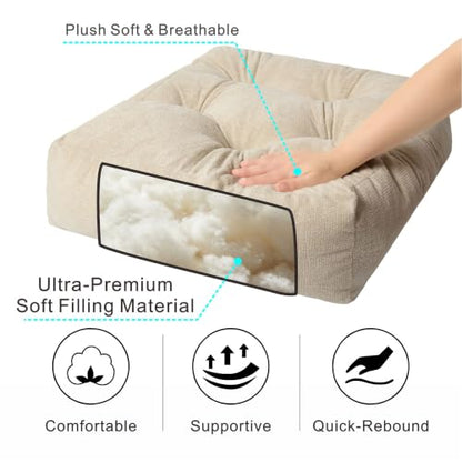 Floor Pillow Cushion with Handle for Adults Women Men | Large Meditation & Sitting Cushion Pillow for Tatami, Living Room, Yoga (1, Beige, Square, 22" x 22" x 6") - color: Beige, Square