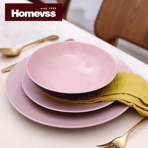 HomeVss Stoneware Two-Tone Colors Life 16pc Dinner Set，Outside Shiny Black + Inside Matte Glaze Rose - color: Rose, size: 16pc Set