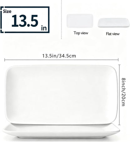 White Serving Platters Set of 2 – 13.5 Inch Rectangular Serving Platters, Large Porcelain Serving Platters for Party, Appetizers, Sushi, Steak & Dessert - size: Rectangular 13.5in