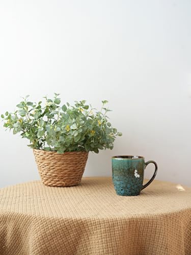 Bosmarlin Ceramic Coffee Mug Set of 4, 17 Oz, Coffee Cups with Big Handle, Microwave Safe, Unique Reactive Glaze (Blue) - color: Blue