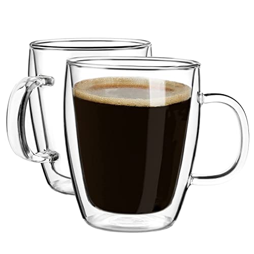 YUNCANG Double Wall Insulated Coffee Mugs, 16 Ounces - Clear Glass, Cappuccino & Latte Cups, Heat Resistant - style: 2PACK-16oz
