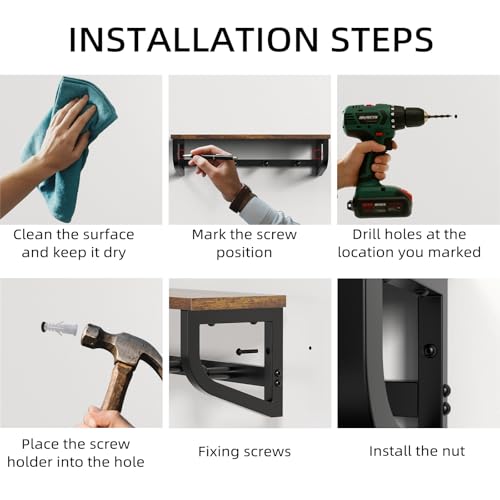 Coat Rack Wall Mount, Wood Wall Shelf with Hooks, Coat Hanger Wall Mount with 4 Metal Hooks, Wall Mounted Coat Rack Organizer for Entryway, Bedroom, Living Room, Room Decor, Brown - size: 16.9 inch-1 pack