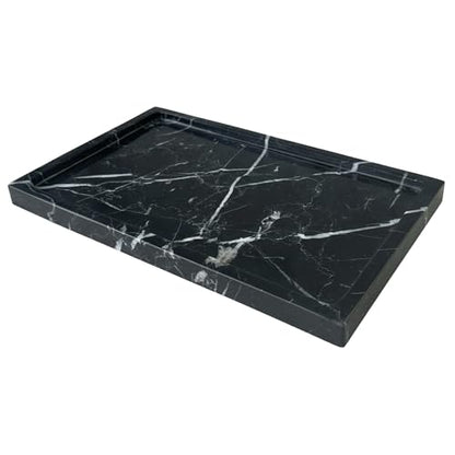Natural Black Marble Vanity Tray, 9.8"x5.9" | Genuine Marble Stone Tray for Bathroom/Kitchen/Dresser - color: Marble Tray-black and White