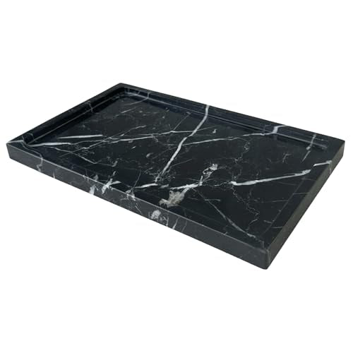 Natural Black Marble Vanity Tray, 9.8"x5.9" | Genuine Marble Stone Tray for Bathroom/Kitchen/Dresser - color: Marble Tray-black and White
