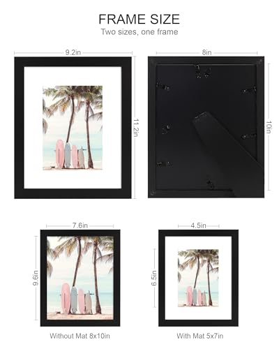 Hongkee 8x10 Picture Frame (4 Pack, Black) Made of Real Glass and Wooden Frame - Display Pictures 5x7 with Mat or 8x10 Without Mat, 8 by 10 Photo Frames TableTop Display and Wall Mounting - color: Black, size: 8x10 in