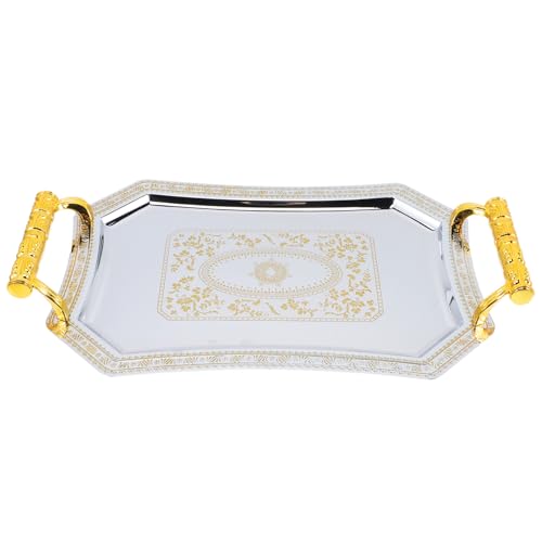 Mikinona Fruit Serving Platter Stainless Steel Dessert Serving Plate Desktop Fruit Tray for Snacks Cakes Nuts Candies Home Parties Weddings Picnics 11.02 X 7.87 X 1.37 in