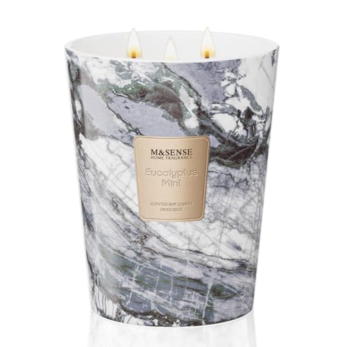 M&SENSE Extra Large Candle 35oz 150H EucalyptusMint Scented Candle, 3 Wick Highly Scented Jar Candle, XL Candles Gift for Stress Relief, Meditation, Yoga - color: EucalyptusMint, size: Large