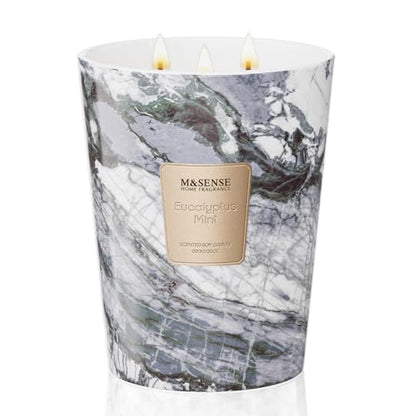 M&SENSE Extra Large Candle 35oz 150H EucalyptusMint Scented Candle, 3 Wick Highly Scented Jar Candle, XL Candles Gift for Stress Relief, Meditation, Yoga - color: EucalyptusMint, size: Large