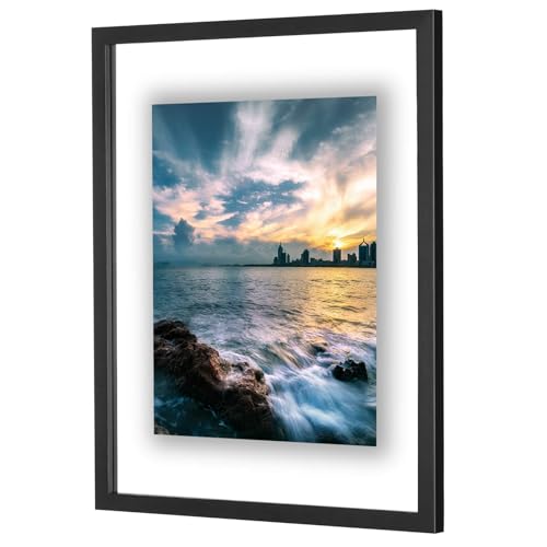 ONE WALL 16x20 Floating Frame, Black Wood Double Glass Float Picture Frame | Display 16x20/11x14 Inch Photos or Plant or Petal Specimens for Wall Hanging, Mounting Accessories Included - size: 16X20