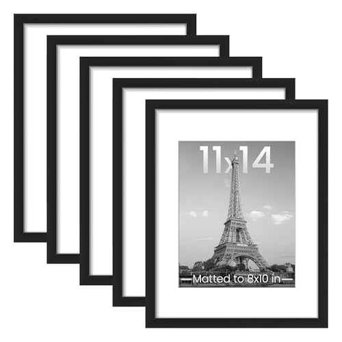 upsimples 11x14 Picture Frame, Gallery Wall Frames Set of 5, Black | Photo Frame Collage Wall Decor, 11 x 14 Frame, 8x10 Frame with Mat for Family, Baby, Hallway, Diamond, Christmas - color: Black, size: 11x14