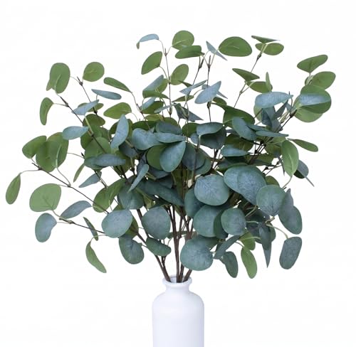 4pcs 24" Artificial Eucalyptus Stems for Vase Decor | Bendable branches, realistic matte leaves, pollen-free, farmhouse, wedding arch, table centerpiece greenery - color: A-eucalyptus