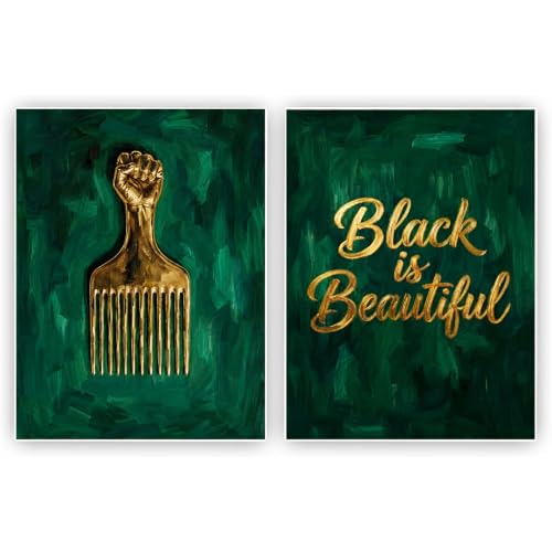 Set of 2 Black Art Prints Black History Power Wall Art 16x24 Inch Unframed Vintage Poster Painting African Culture Artwork Gold Abstract Print Contemporary African American Poster for Living Room - color: Gold Green Two Piece Art, size: 16X24inchx2pcs