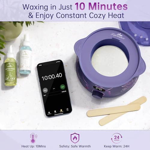 Lifestance Waxing Kit for Women & Men - L3 Amethyst Trace Digital Warmer, Silicone Wax Pot Liner, Hair Removal with 14.1oz Hard Wax Beads & Oil Spray, Professional for Home Brazilian Bikini Face Leg - color: Chic Enhanced LCD (Amethyst Trace) Kit