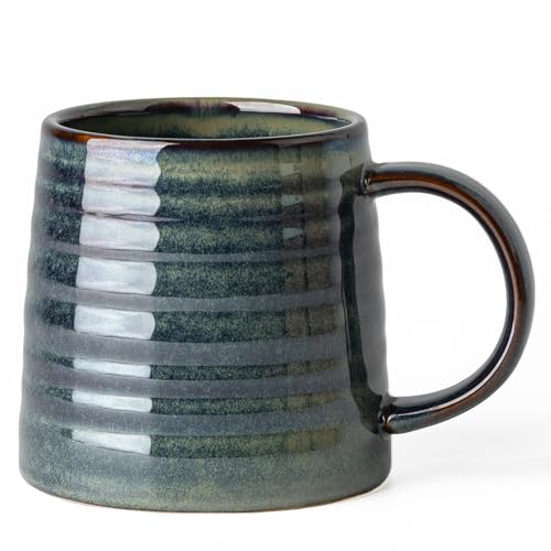 15.5oz Large Heavyweight Ceramic Mug, Reactive (Dark Green) | 15.5oz Medium-Large, Heavy Weighted Stoneware, Reactive Transmutation Glaze, Microwave & Dishwasher Safe, Gift Box - color: Dark Green